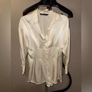 Zara Ivory Satin Button-Down dress